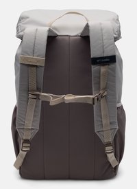 Light gray and dark gray backpack with padded shoulder straps, adjustable chest buckle, and Columbia logo on right strap.