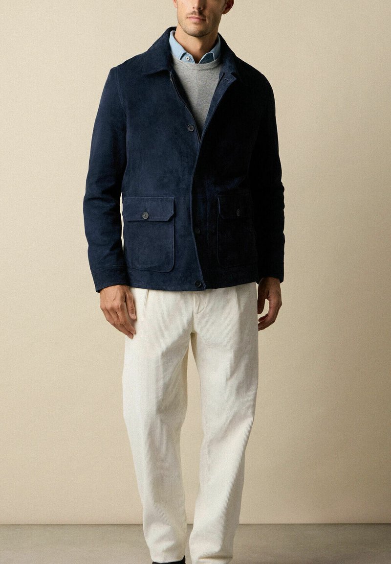 Brooks Brothers SUEDE - Leather jacket - blue - Zalando