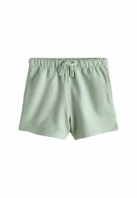 Lichtgroene katoenen shorts met een elastische tailleband en trekkoord. Heeft een zachte textuur en een eenvoudig, onversierd ontwerp.