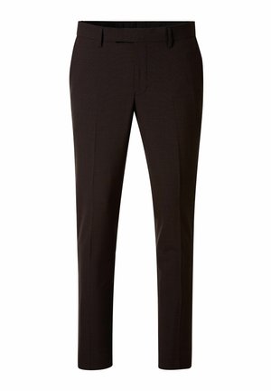 Donkerbruine op maat gemaakte broeken van lichtgewicht stof. Bevatten een platte voorkant, een slanke uitstraling en rechte benen met een gladde textuur.