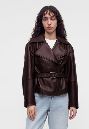 HUGO, LAURILA - Chaqueta de cuero - brown overflow