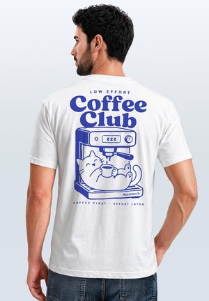 Neverless, HERREN T-SHIRT BACKPRINT - DESIGN CAT COFFEE - BAUMWOLLSHIRT - Print T-shirt - slim-fit weiß