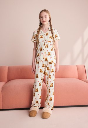 Next, REGULAR FIT - ECRU BROWN BEAR PRINT BUTTON THROUGH PYJAMAS SET - Pyjama - ecru brown