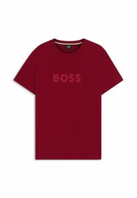 Burgunderfarbene Baumwoll-T-Shirt mit Rundhalsausschnitt. Mit einem tonal auf der Vorderseite aufgedruckten "BOSS"-Logo. Kurze Ärmel und reguläre Passform.