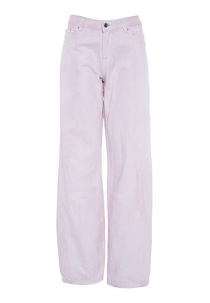 Helle rosa weit geschnittene Jeans aus Baumwolle, mit Knopf- und Reißverschluss, fünf Taschen und minimaler Farbverblassung.