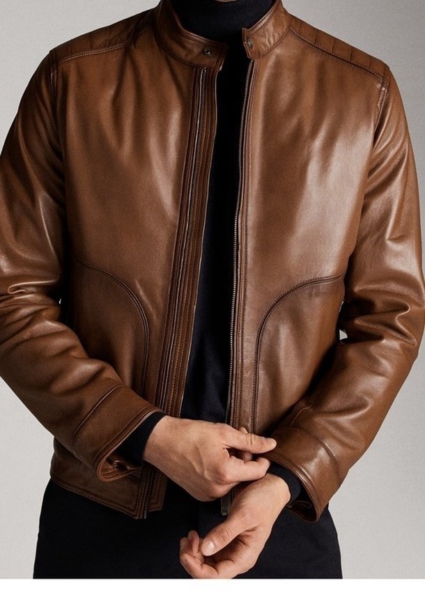 Massimo Dutti Leather jacket - brown - (Pre-owned) - Zalando