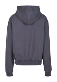 Felpa con cappuccio grigia scura, realizzata in tessuto morbido. Presenta maniche lunghe, vita elasticizzata e un cappuccio strutturato.