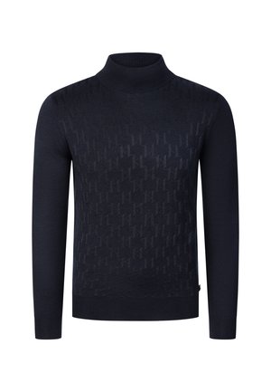 Pull col roulé noir à manches longues pour homme, avec un motif pied-de-poule texturé subtil sur le devant et des poignets et un ourlet côtelés.