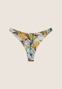 Tango trooppainen, joka on valmistettu pehmeästä kankaasta. Ominaisuuksia ovat elinvoimainen kuosi vihreistä lehdistä ja keltaisista kukista valkoisella taustalla.