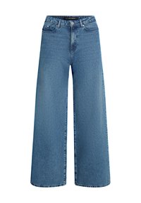 Weite Jeans aus mittlerem blauen Denim mit hoher Taille, fünf Taschen-Design und subtilen Ausbleichungen. Sauberer Abschluss am Saum und Bund.