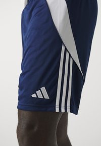 Mornarske atletske kratke hlače s bijelim bočnim akcentima koje imaju tri vertikalne pruge. Sadrže izvezeni srebrni adidas logo na rubu.