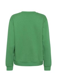 Grüner Sweatshirt mit Rundhalsausschnitt, langen Ärmeln, gerippten Bündchen und Saum. Der Stoff wirkt weich mit einer glatten Textur und ohne auffällige Muster.