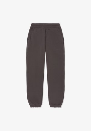 Sötét szürke pamut keverékból készült melegítőnadrág. Rugalmas derékrésszel, bordázott mandzsettákkal és két oldalsó zsebbel rendelkezik. Diszkrét logó részlet.