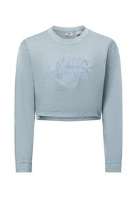Himmelblaues, kurzes Sweatshirt aus weichem Stoff. Mit langen Ärmeln, Rundhalsausschnitt und einem geprägten "LEVI'S"-Logo auf der Vorderseite.