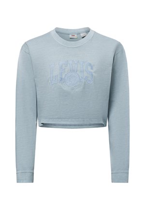 Himmelblaues, kurzes Sweatshirt aus weichem Stoff. Mit langen Ärmeln, Rundhalsausschnitt und einem geprägten "LEVI'S"-Logo auf der Vorderseite.