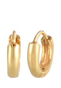 Boucles d'oreilles en or avec un design lisse et arrondi, finition polie, présentant une fermeture à charnière subtile pour un port sécurisé.