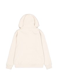 Krēmkrāsas kapuce ar mīkstu tekstūru, garām piedurknēm un priekšējo kenguru kabatu. Iespējota ar savelkamu kapuci un ribotu aproču. 