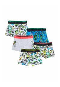 Set di cinque boxer aderenti per ragazzi in colori e modelli assortiti, caratterizzati da stampe grafiche, cintura elastica e cuciture a contrasto.