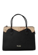 Sac à Main Alviero Martini Authentique Vintage - Cuir Et Toile Marron - Taille Moyenne - Occasion Bon état