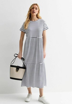 New Look Stripe Tiered Midi Smock - Sukienka letnia - white pattern