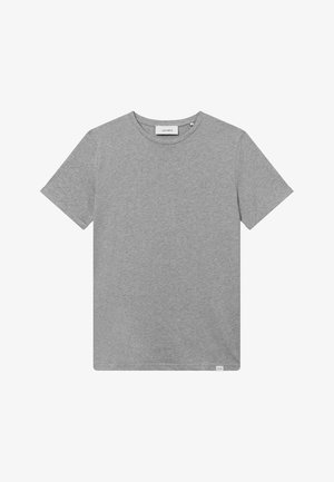 Gray short-sleeve t-shirt made of cotton-blend fabric. Features a round neckline and a small logo detail on the front left side.