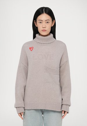 WOMEN CUPID ELBOW PATCH TURTLENECK SWEATER - Πουλόβερ - grey