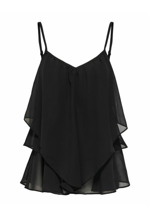 Haut sans manches en chiffon noir à plusieurs couches avec fines bretelles réglables et décolleté en V.