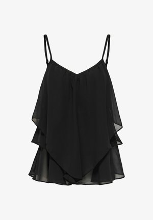 Sort lagdelt chiffon ærmeløs top med tynde justerbare skulderstropper og en V-hals.