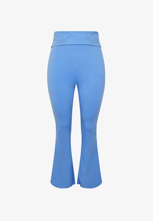 Lyseblå højhælede, vide bukser med bred linning, glat stof og uden synlige mønstre eller udsmykninger.