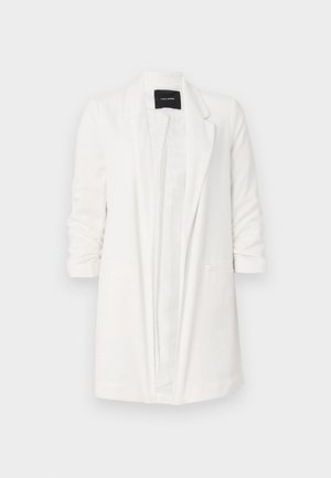 Weiße Blazer aus strukturiertem Stoff, einreihiges Design, Reverskragen, aufrollbare Ärmel und zwei Vordertaschen. Futter im Inneren.