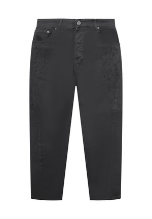 Sorte cropped denim jeans med for- og baglommer, bæltestropper og knaplukning i taljen.