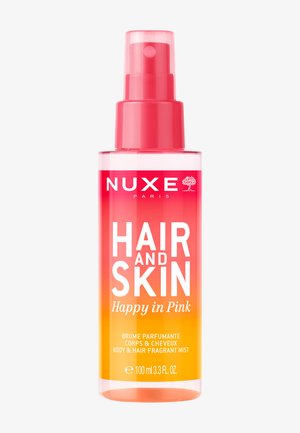Nuxe Hair and Skin Happy in Pink Körper- und Haarduft-Spray, Flasche mit rosa-orangen Farbverlauf, 100 ml.
