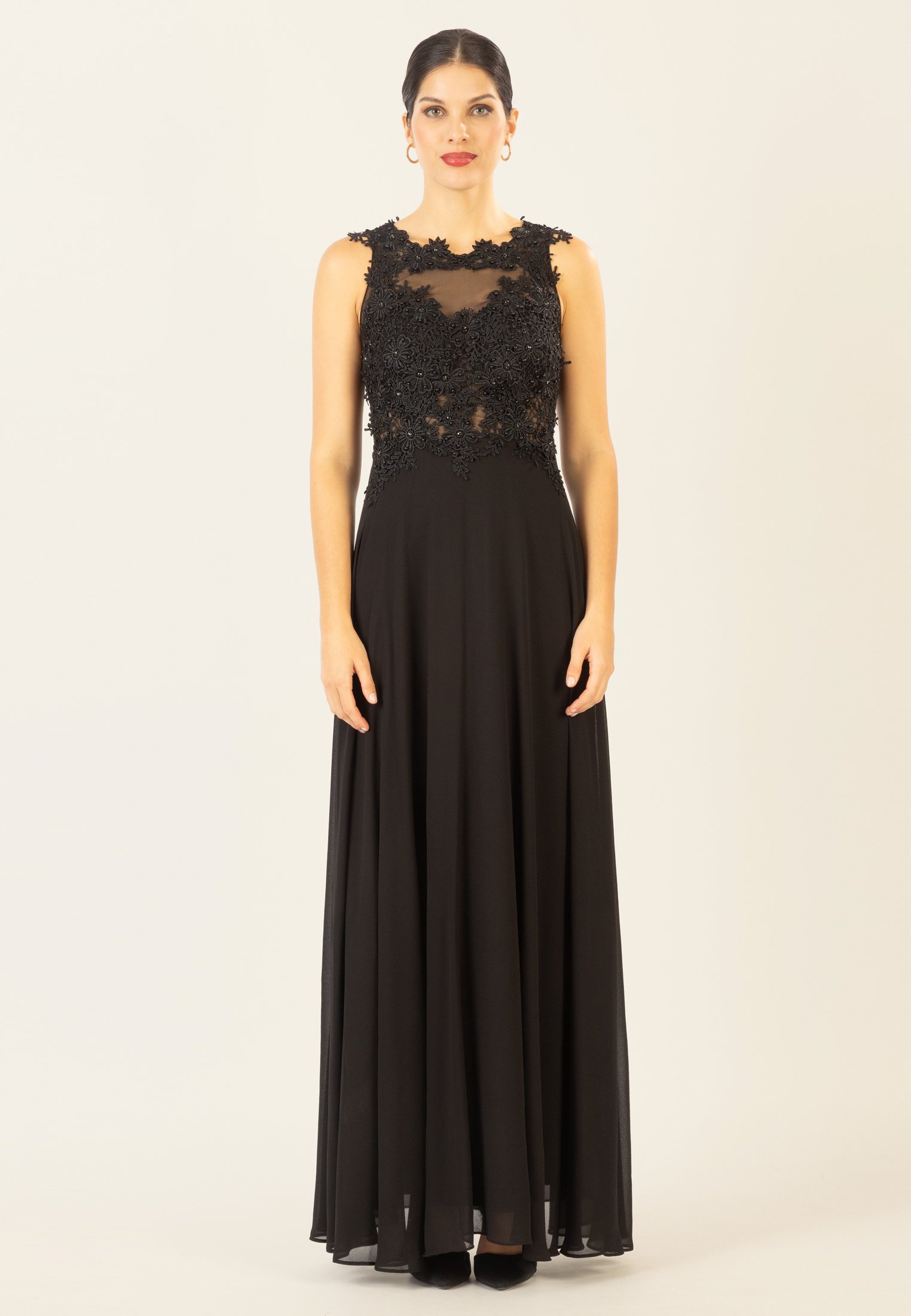 Abito Donna Elegante Con Top In Cotone E Gonna In Tulle Ricamato - Ideale Per Serate Speciali E Feste - Con Sottogonna E Chiusura Posteriore Con Zip