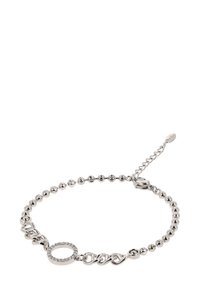 Sølvarmbånd med en blanding af runde perler og sammenkædede segmenter, med en cirkulær detalje besat med rhinsten. Justerbar lås.