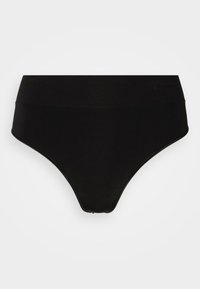 Black seamless underwear with a high-waisted design, smooth fabric, and elastic waistband. Features a simple, minimalist style with no visible seams.
