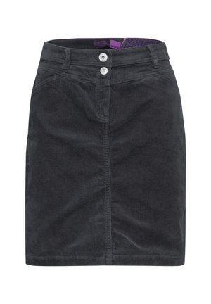 Gonna in velluto a coste grigio scuro con taglio dritto, due tasche frontali, due bottoni in vita e una sottile texture a coste.