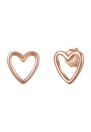 Ohrringe in Herzform aus Roségold mit einer glatten, polierten Oberfläche und offenem Design. Clip-on-Stil mit einem abgerundeten Scharnier für sicheren Halt.