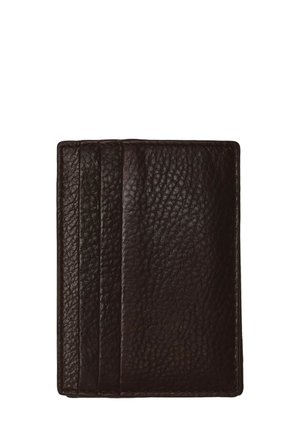 Schwarze, strukturierte Lederbrieftasche mit mehreren Kartenfächern vor weißem Hintergrund.