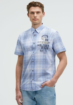 KARO KURZARM MIT LABEL-APPLIKATIONEN - Hemd - blue