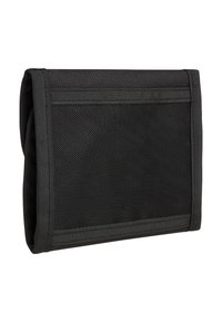 Schwarzer Netzbeutel mit einem festen Stoffrahmen, der ein Umschlag-Design und verstärkte Kanten aufweist. Strukturiert für besseren Halt und Langlebigkeit.