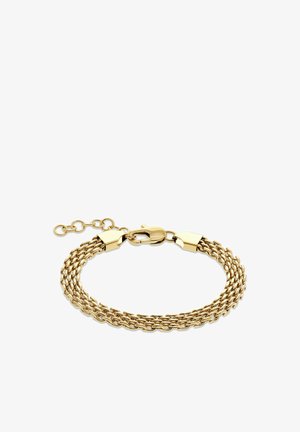 Bracelet multi-brins en chaîne ton or avec fermoir mousqueton et maillons ajustables, présenté sur un fond blanc.