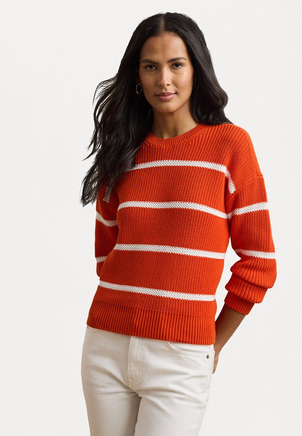 STRIPED RIB KNIT COTTON CREWNECK SWEATER - Jumper