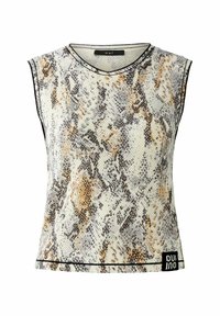 Ärmelloses Top im Schlangenprint in Beige-, Grau- und Brauntönen. Verfügt über einen runden Halsausschnitt und ein schwarzes Markenlabel am Saum. Strukturiertes Material.