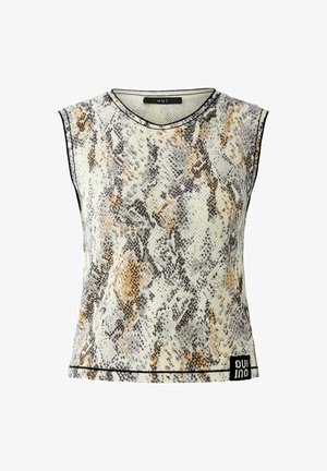 Ärmelloses Top im Schlangenprint in Beige-, Grau- und Brauntönen. Verfügt über einen runden Halsausschnitt und ein schwarzes Markenlabel am Saum. Strukturiertes Material.