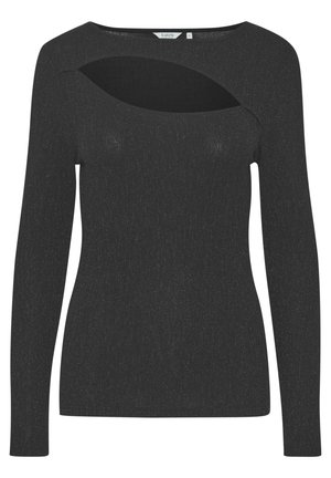 Must mustrepp, musta värviga ja tekstuuriga, millel on lõikega detail kaelaosas ja keha lähedane lõige.