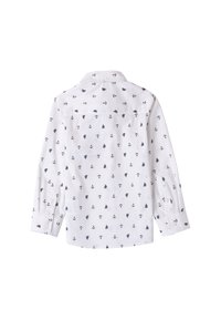 Camicia bianca a maniche lunghe con un piccolo motivo di ancore e barche a vela blu navy. Include chiusura con bottoni e colletto strutturato. Materiale in cotone morbido.
