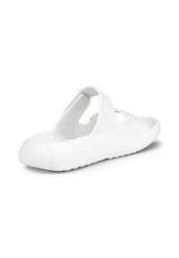 Hvite glidesandaler laget av glattere gummi, med en formet fotbed, utskårne stropper og design med rund tå.