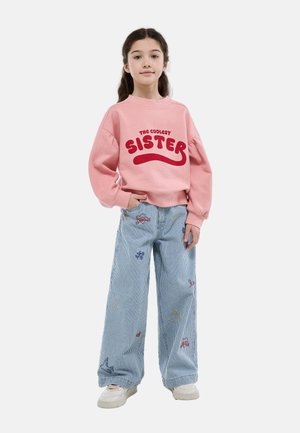 Monoprix, JEAN LARGE À RAYURES BRODÉ - Jean flare - bleach denim
