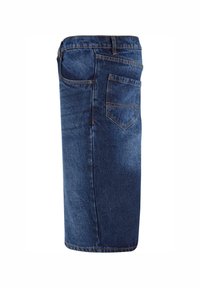 Sininen farkkuhame keskipitkässä yksinkertaisessa leikkauksessa, takatasku ja hienovarainen haalistuminen. Valmistettu kestävästä puuvillakankaasta.