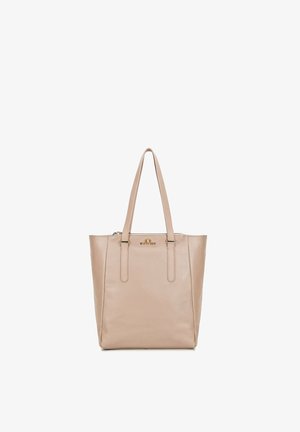 Sac cabas en cuir beige avec deux bretelles, fermeture éclair dorée sur le dessus et petit logo doré "Wittchen" centré près du haut à l'avant.